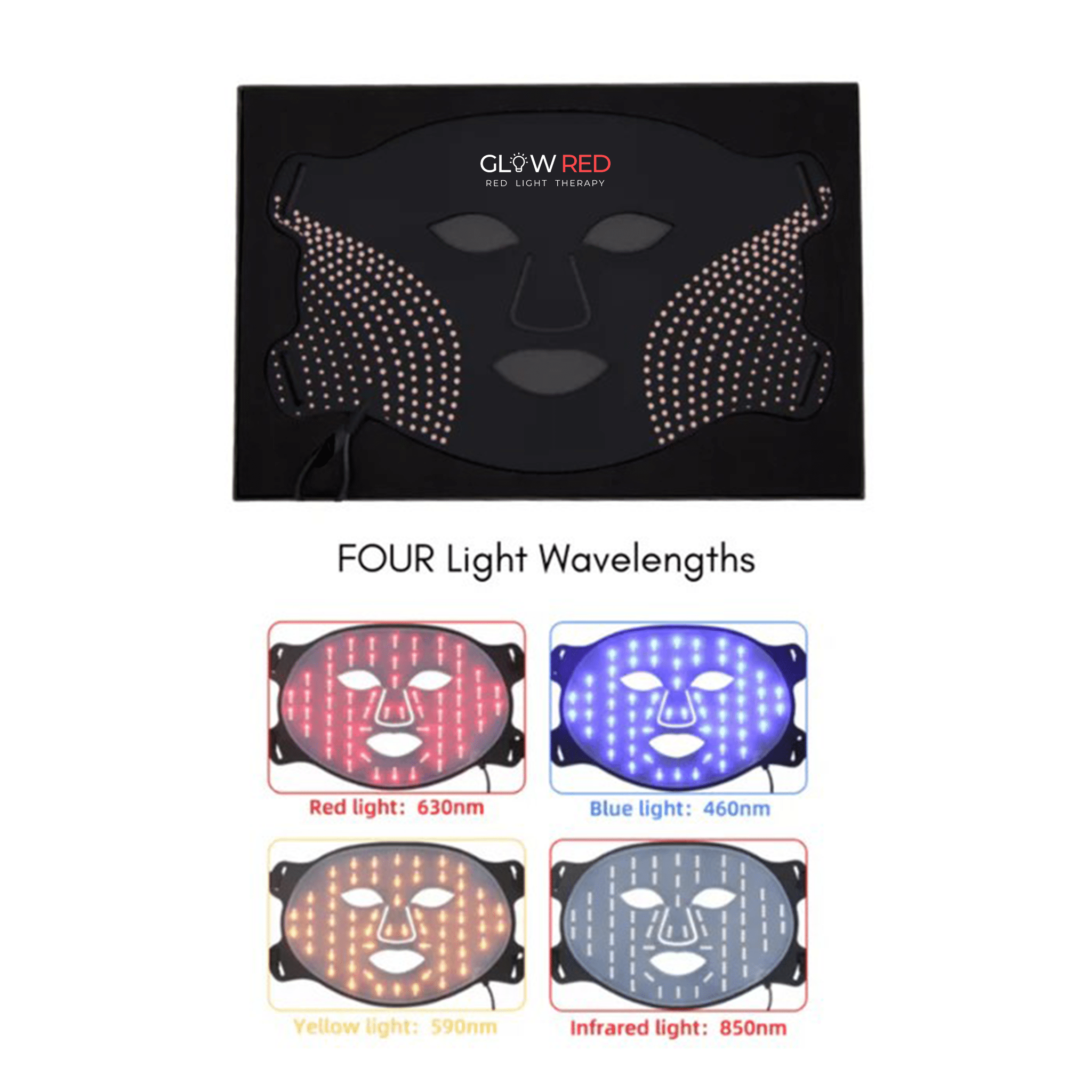 GlowRed Advanced LED Facial Mask – wireless LED light therapy device for skin rejuvenation, anti-aging, and acne treatment.