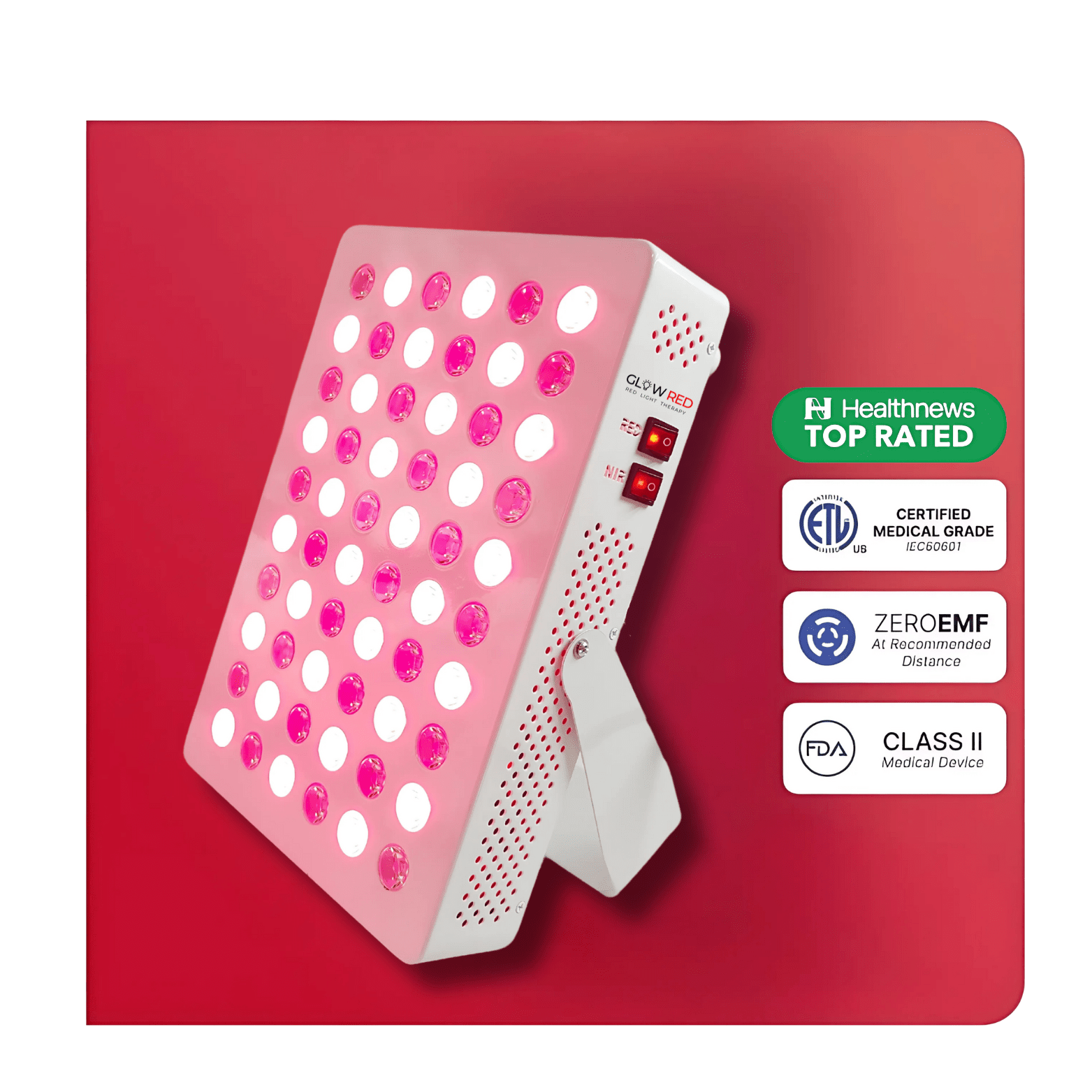 Glow-Red™ Red Light Solo Panel for skin rejuvenation, collagen production, and muscle recovery.