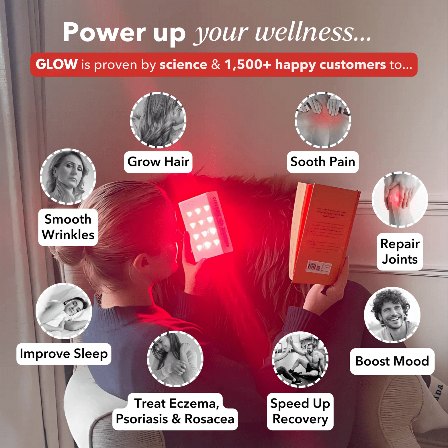 Glow-Red™ Red Light Spark Panel for skin rejuvenation, collagen production, and healing.